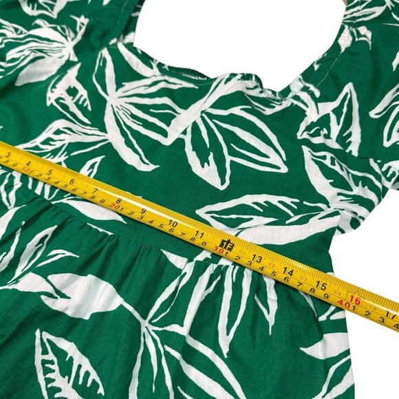 Meadow Rhodes Printed Tiered Midi Dress Sz.L Green Cotton Puff Sleeve Summer - Picture 7 of 15